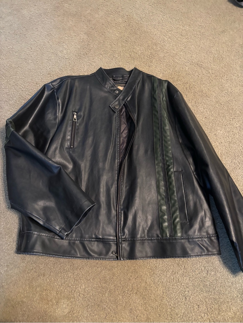 Arizona Jean Company Black Leather Bomber Jacket with Green Stripes